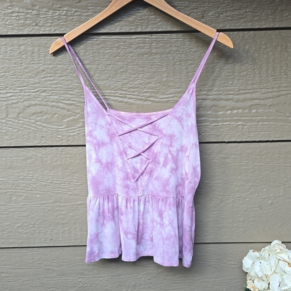 American Eagle Purple Tie-Dye Peplum Soft and Sexy Tank M